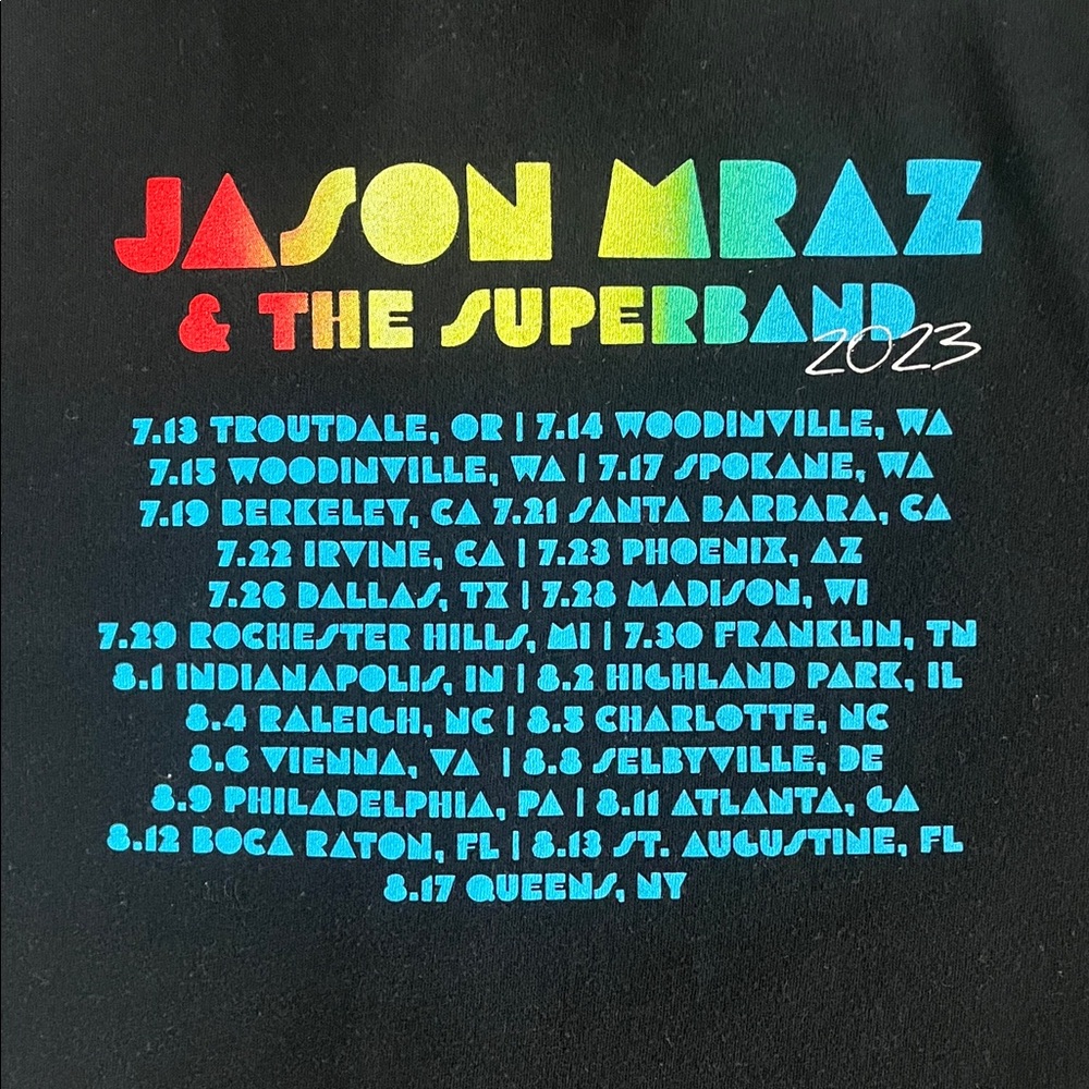 Jason Mraz Concert Full-Zip Hoodie Large Black Drawstrings Colorful Graphic - Picture 10 of 14